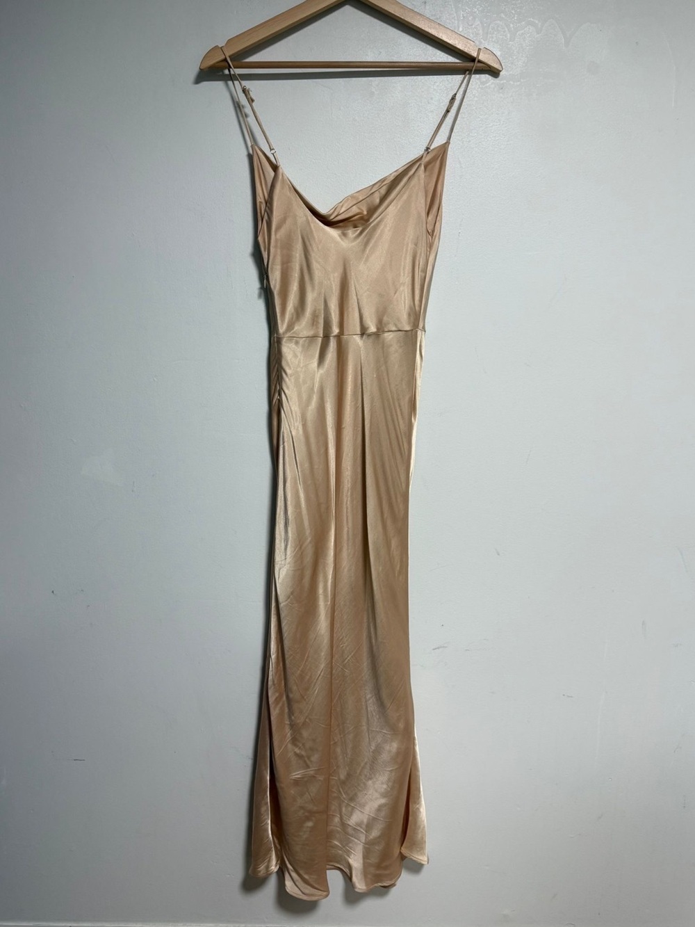 Park & Fifth Champagne Satin Cowl Neck Maxi Dress XS - Picture 3 of 9